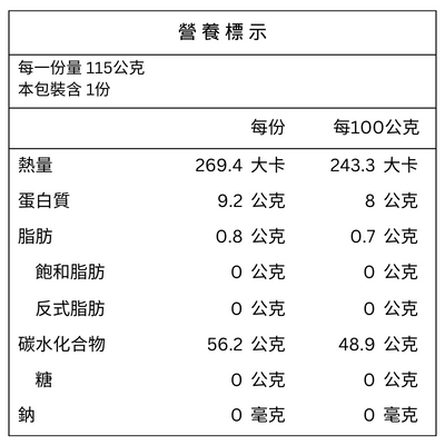 原味饅頭 營養標示