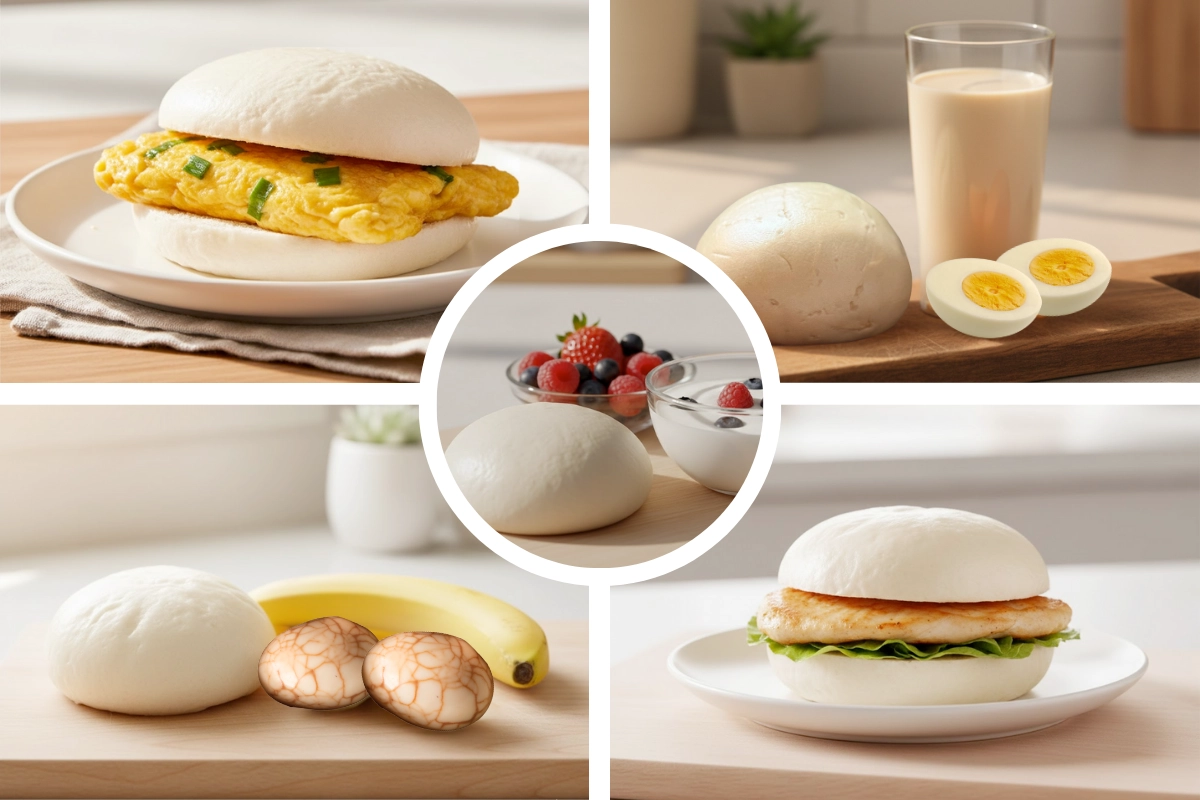 上班族早餐5種快速搭配法，包含饅頭夾蔥花蛋、水煮蛋組合、三明治與優格等多元選擇